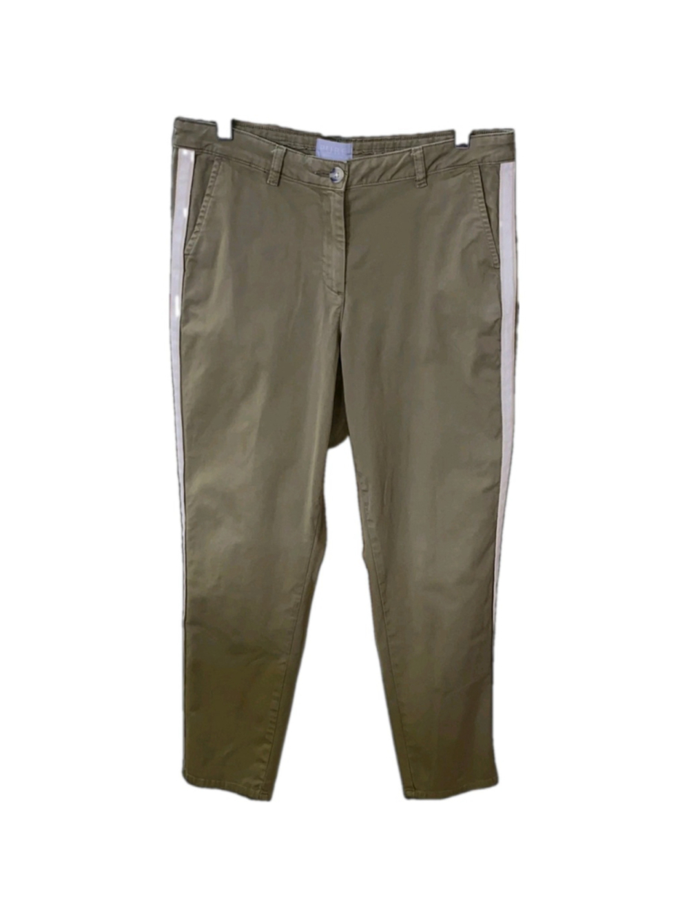 Pure Collection Women's Olive Side Stripe Chino Pants Cotton Stretch US 6 UK 12